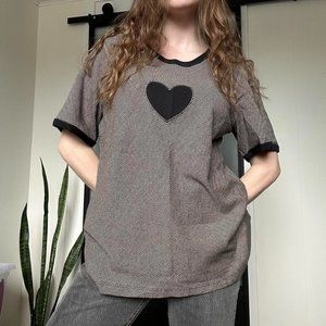 Vintage 2000s Indie Grunge Stitch Black Heart Striped Oversized Tee